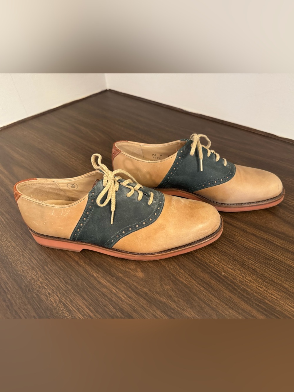 Cole Haan Made in USA Saddle Oxford Shoes Men’s 9.5D Tan & Navy Leather G2 Sole - Picture 2 of 9